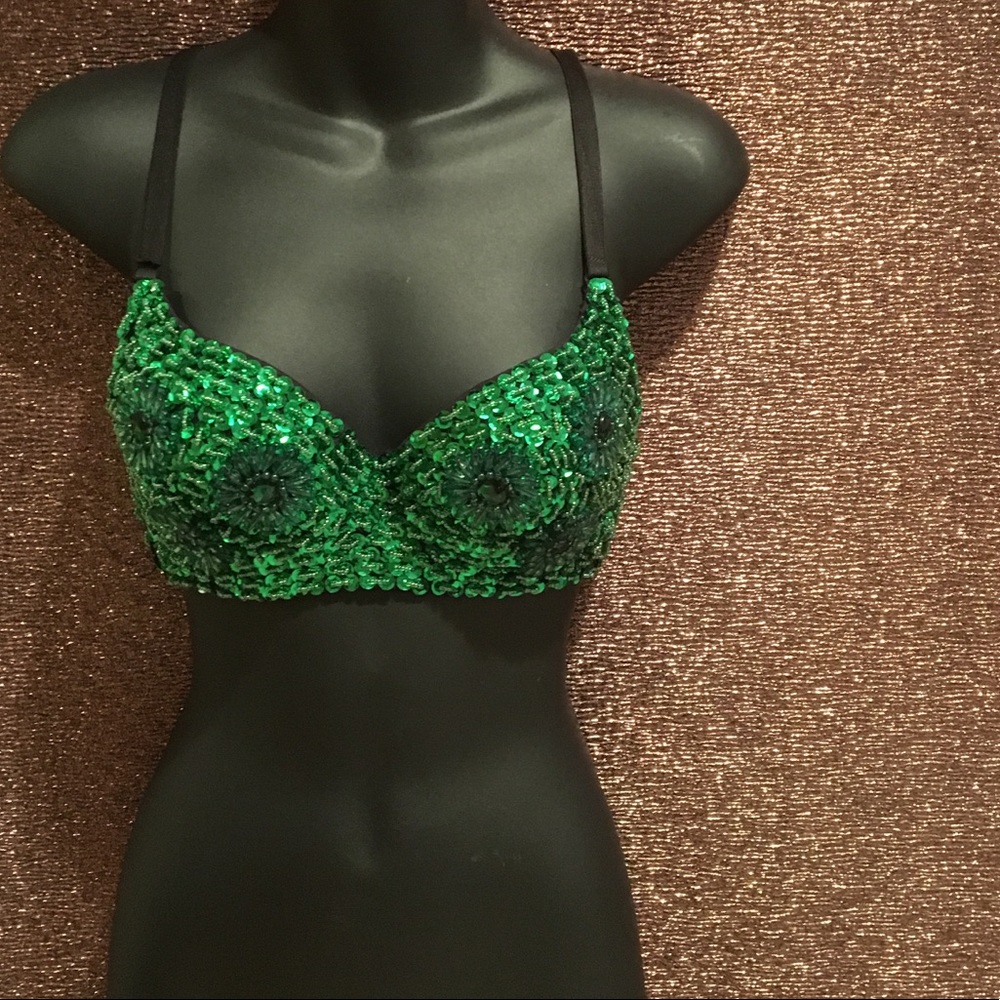 Green sequin Bra
